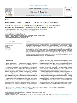 First page of the Epilepsy & Behavior whole person health review