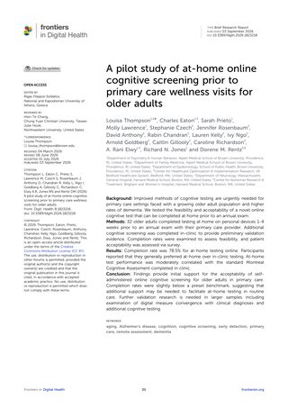 First page of the Frontiers in Digital Health pilot study paper